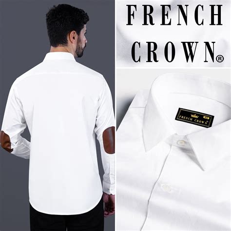 Bright White with leather elbow patch Casual Plain-Solid Premium Cotton ...