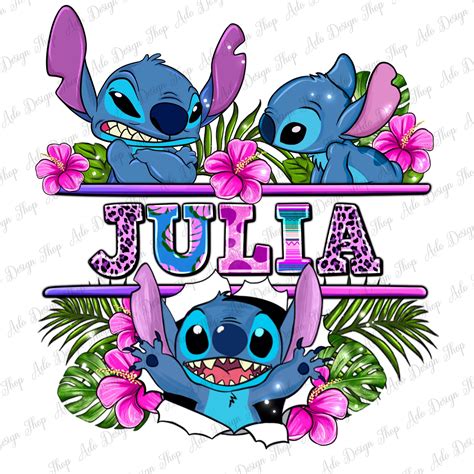 Personalized Name Floral Stitch Png Sublimation Design Download, Custom Name Stitch Png, Cute ...
