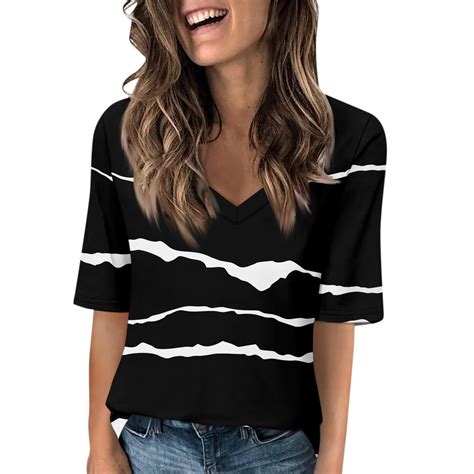 Susanny Womens Summer Tops Fashion V Neck Half Sleeve Oversized T ...