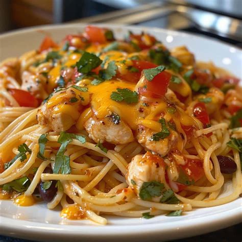 30-Minute Easy Cheesy Chicken Taco Spaghetti That Wows