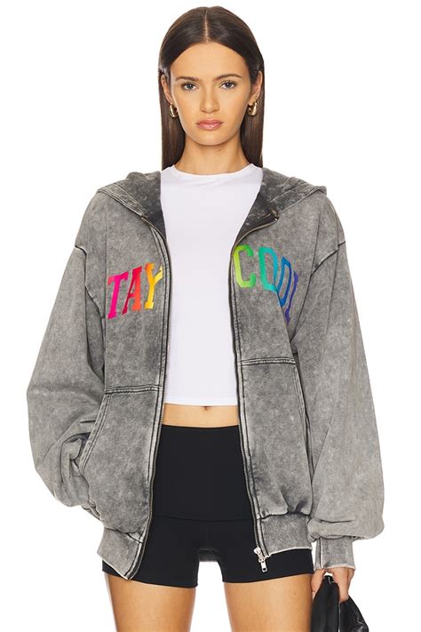 Stay Cool Arch Zip Logo Hoodie in Charcoal Wash | REVOLVE