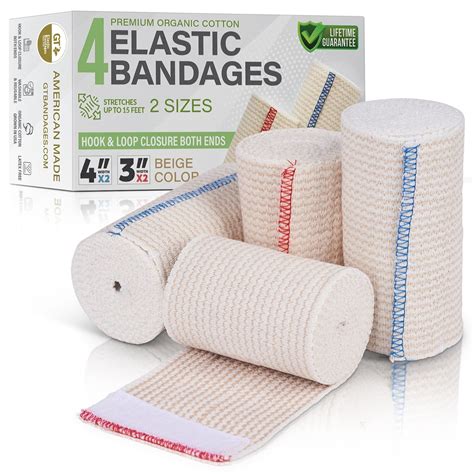 Organic Cotton Elastic Bandage Set - 4 and 3 Wraps | Latex-Free, Washable & Reusable | GT Soft ...