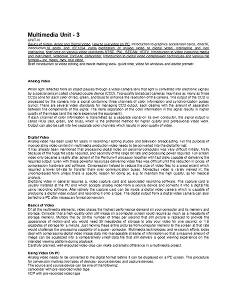 MM UNIT 3 - This notes are for jnvu syllabus - Multimedia Unit - 3 UNIT ...
