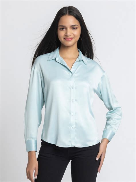 Buy Aqua Blue Spread Collar Full Sleeves Button Down Shirt – Shaye India