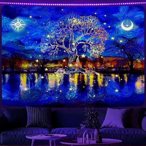 Amazon.com: QGHOT Black light Tapestry, Starry Night Tapestries Wall ...