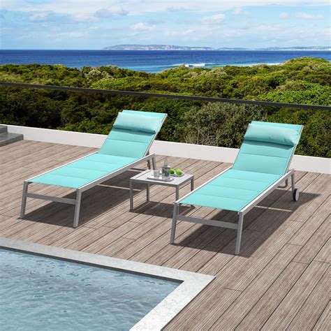 Domi Outdoor Poolside Chaise Lounge Set of 3, Adjustable Aluminum ...