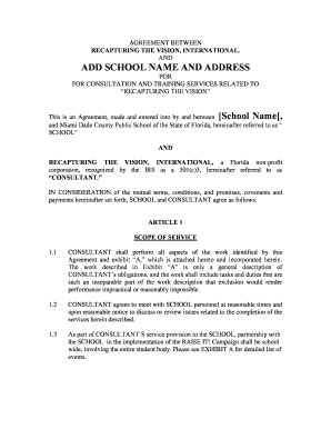 Fillable Online AGREEMENT BETWEEN RECAPTURING THE VISION, Fax Email ...