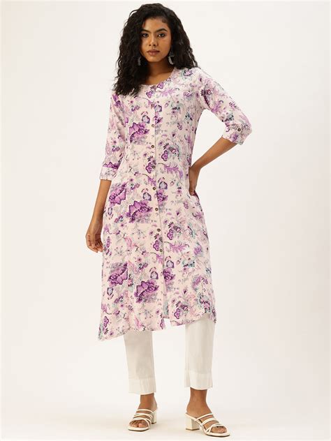 Purple Floral Printed Kurta – Amukti - The Women's Ethnic Fashion Store