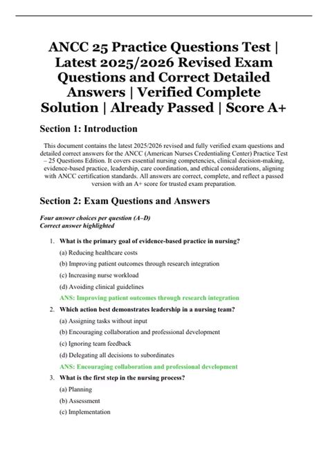 ANCC 25 Practice Questions Test - Latest 2025/2026 Revised Exam ...