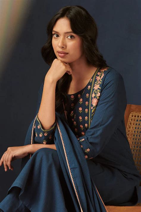 Buy Indigo Handcrafted Straight Cotton Flax Kurta for Women | FGMK25-35 ...