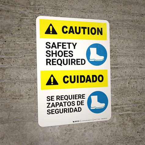 Caution: Safety Shoes Required Bilingual Spanish - Portrait Wall Sign