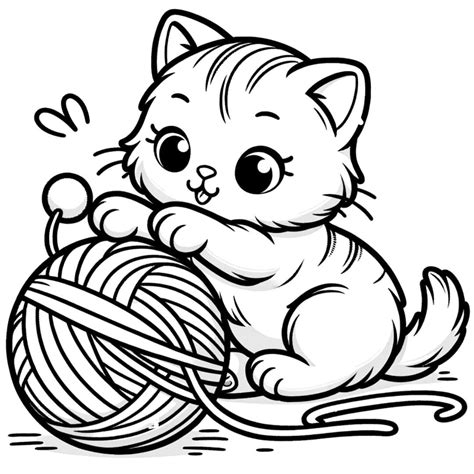 Coloriage Chaton et Pelote de Laine