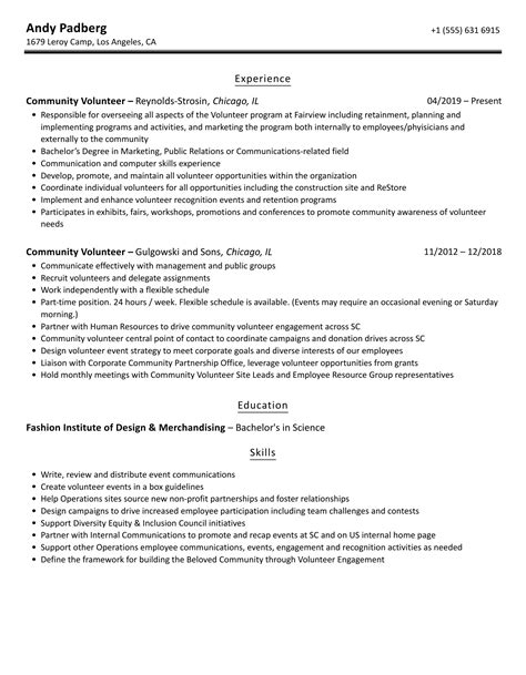 Community Volunteer Resume Samples | Velvet Jobs