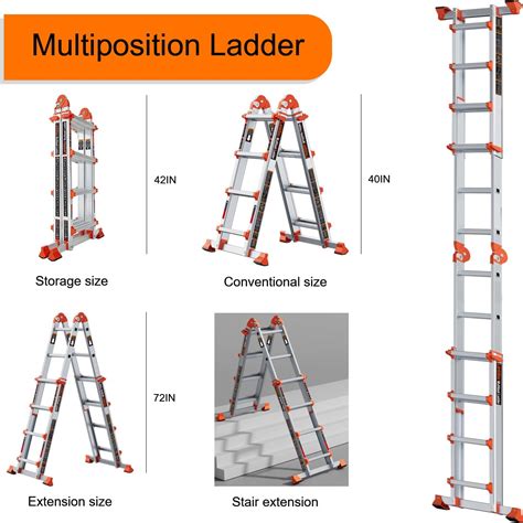 Ladder, A Frame 4 Step Ladder Extension, 14 FT Anti-Slip Multi Position ...