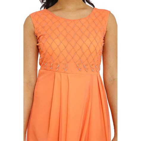 Orange Beads and resham work cowl fusion dress