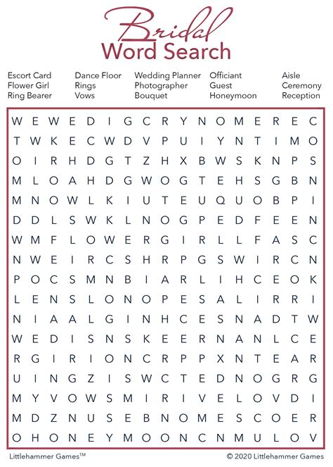 Bridal Word Search - Rose Gold Printable Game Cards | Printable games ...