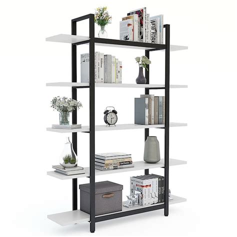 Tribesigns White Metal 5-Shelf Bookcase (47.2-in W x 71.7-in H x 11-in ...
