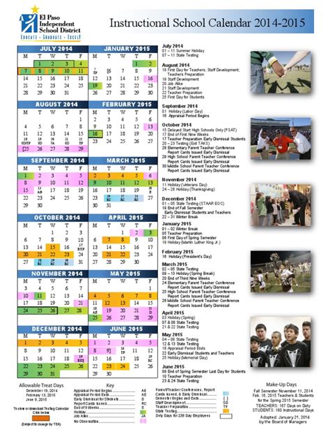 2014-2015 Episd Calendar | PDF | Academic Term | Educational Institutions