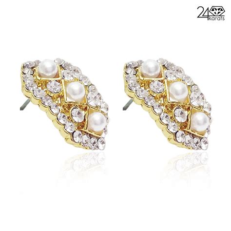 Buy online Diamond Studded Gold Plated Pearl Earring |Shopclues.com