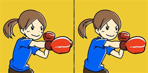 Spot 3 differences between the girl with boxing gloves in 11 seconds!