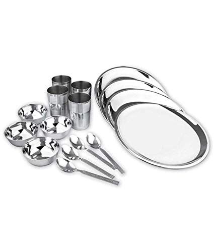 Buy SWASTIK Stainless Steel Dinner Set of 16 Pcs 4Pcs Thali, 4 Pcs Bowl ...