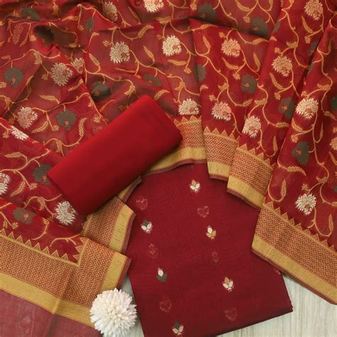 Dariya Rust Maroon Zari with Authentic Jamdani Weaved Buti Work Suit S ...