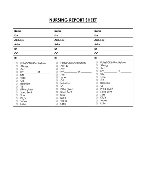 Nursing Report Sheet Template - Midi-box.com