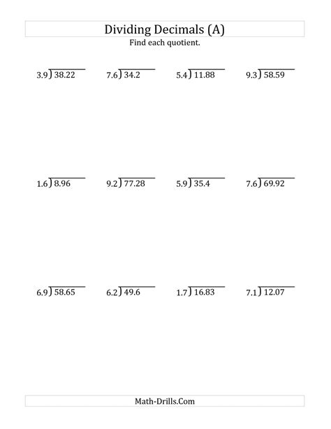 Dividing With Decimals Worksheet