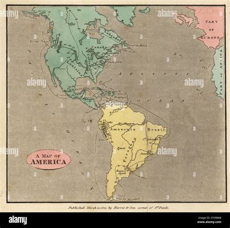 Map of the Americas, circa 1821. Showing Labrador, Canada, the United States, Louisiana, Mexico ...