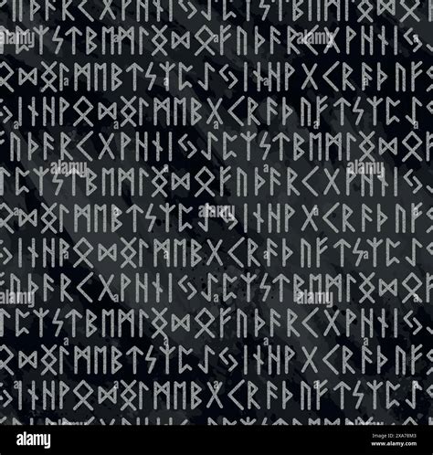Grey ancient viking runes alphabet pattern over a dark water color ...