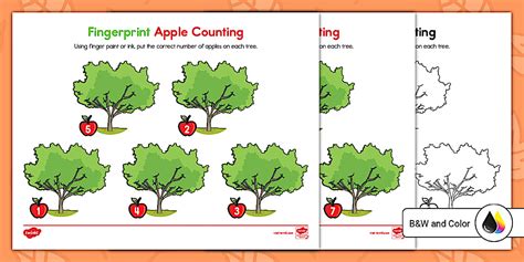 Fingerprint Apple Counting Worksheet