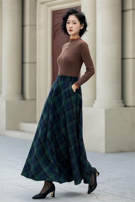 Plaid Wool Skirt, Wool Maxi Skirt, Retro Skirt Women, Tartan Wool Skirt ...