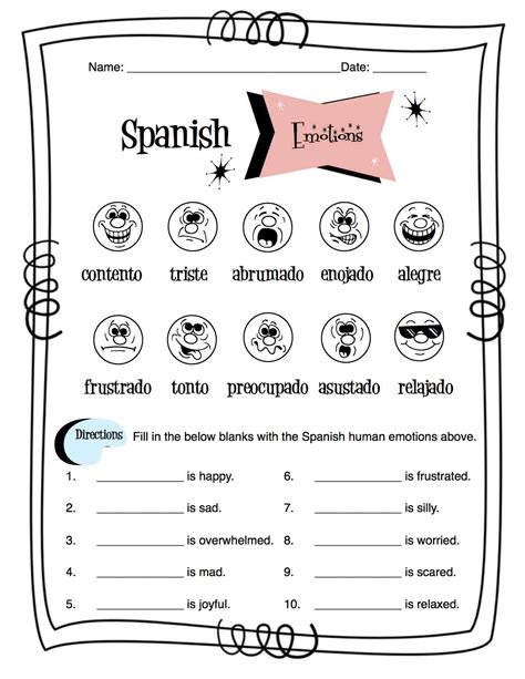 Spanish Emotions Worksheet