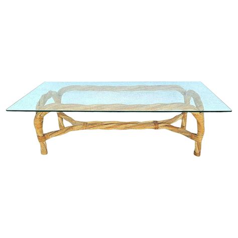Vintage Coastal Faux Bamboo Coffee Table, Woven Rattan Details For Sale ...