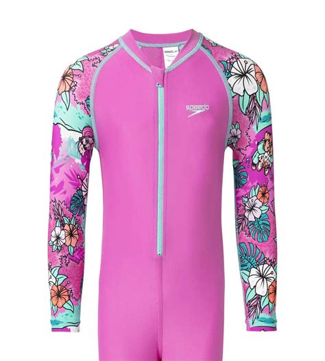 Buy Speedo Girl's Endura Brite Block Printed All In One Full Body Suit ...