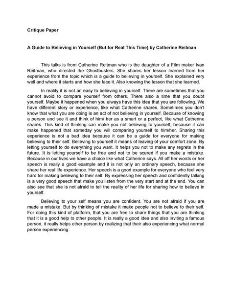 Critique Paper - Creative Nonfiction practice - Critique Paper A Guide ...