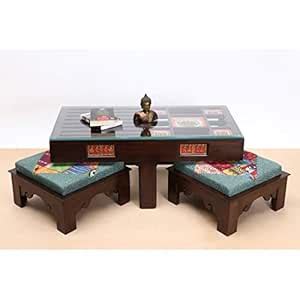 Aakriti Art Creations Smart Coffee Table with 2 Puffies : Amazon.in ...