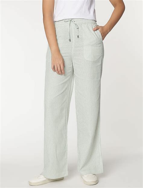 Buy Linen Rich Striped Relaxed Fit Trousers at Marks & Spencer