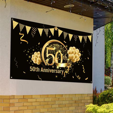 Buy 50th Anniversary Decorations, Extra Large Fabric Black Gold Sign ...