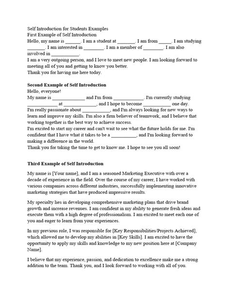 Self Introduction For Students Examples and Activities of Bpec | PDF ...