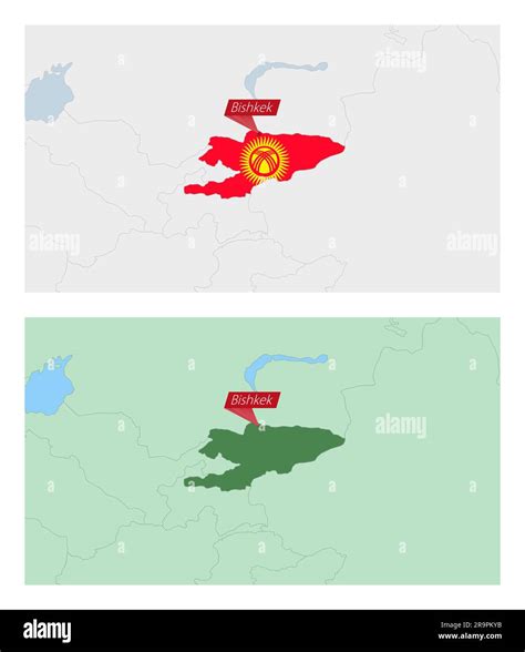 Kyrgyzstan map with pin of country capital. Two types of Kyrgyzstan map ...