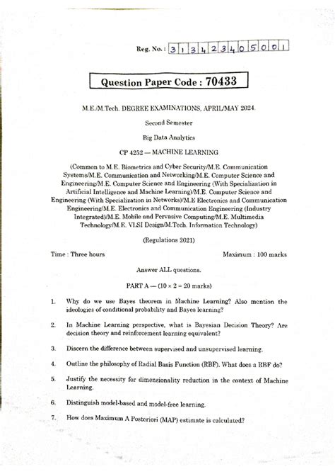 CP 4252 Machine Learning - Degree Exam Questions 2024 - Studocu
