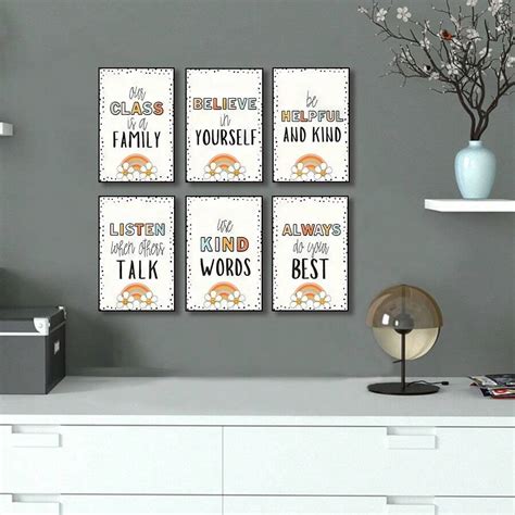 Unframed Boho Classroom Rules Poster 6pcs - Laminated, Classroom Rules ...