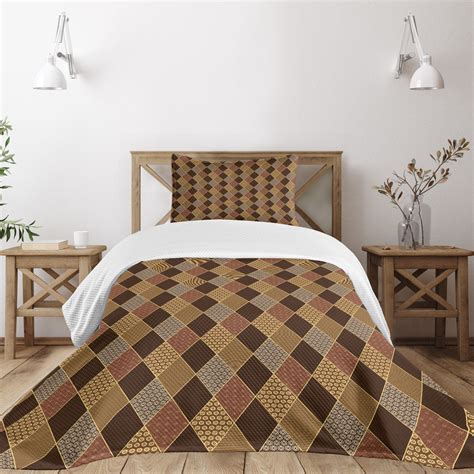 Ambesonne Brown Bedspread Set Classic Lozenge Pattern Pale Brown ...