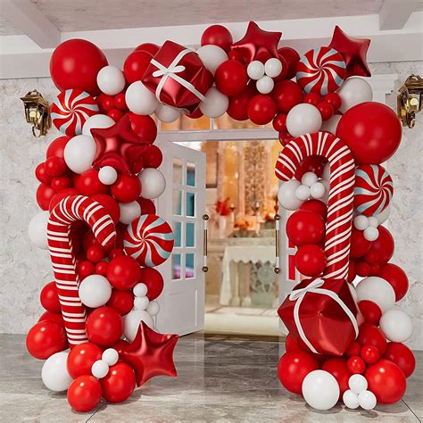 Christmas Balloon Garland Arch kit with Xmas Red White Candy Balloons ...