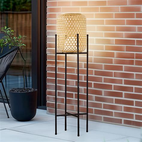 Lucande LED rechargeable floor lamp Adebi, black, bamboo, Ø32.5cm ...