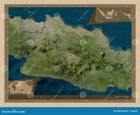 Jawa Barat, Indonesia. Low-res Satellite. Labelled Points of Cities Stock Illustration ...