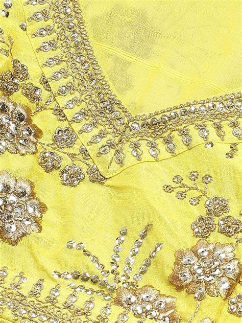 BuyYellow & Gold-Toned Embroidered Semi-Stitched Myntra Lehenga ...