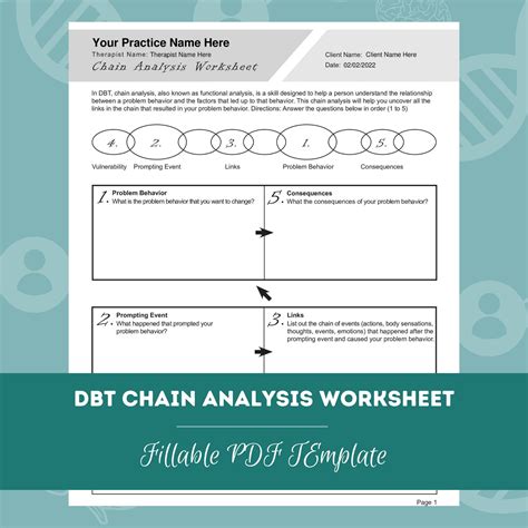 DBT Chain Analysis Worksheet Editable / Fillable PDF - Etsy in 2022 ...