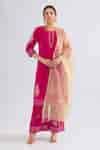 Buy Pink Velvet, Chiffon Embroidery Round Neck Floral Dori Kurta Set ...